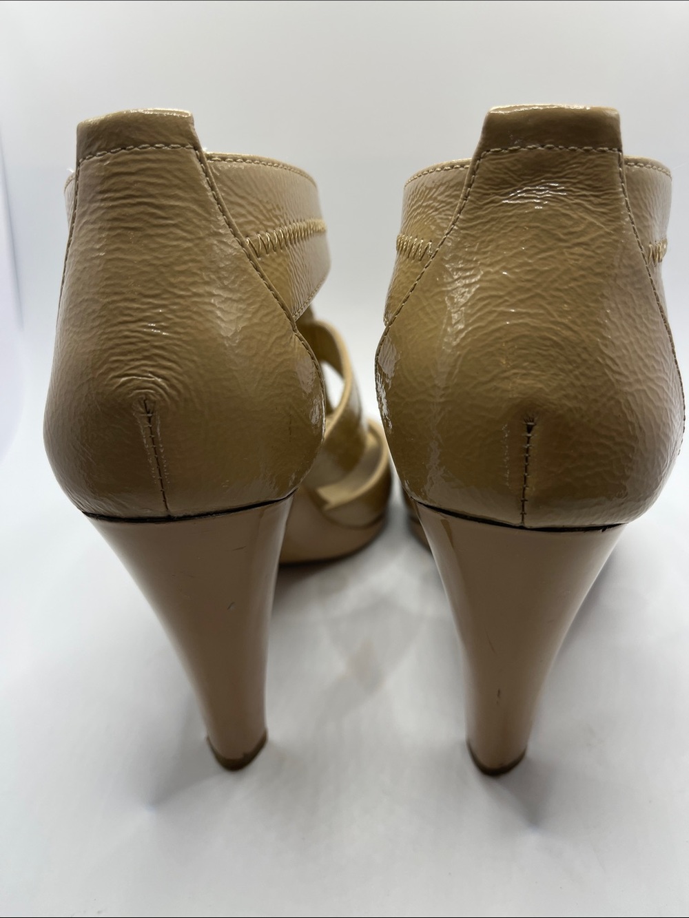 Neutral Tan Zip-Front Strappy Heels for Women - Picture 4 of 8